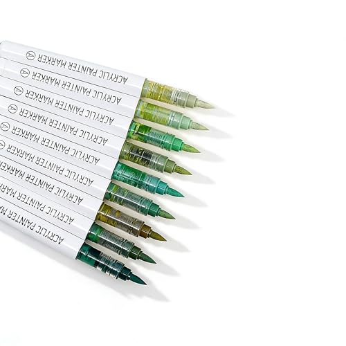 Dark Green Acrylic Paint Markers, 9 Colors Acrylic Paint Pens Water Based and Soft Brush Tip for Wood Glass Eggs Rock Painting Canvas Stone Fabric DIY Crafts Art Supplies (Dark Green) - color: Dark Green