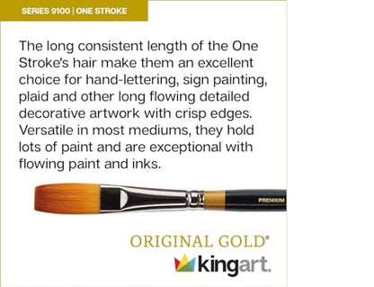 KINGART Premium 5 pc. Original Gold 9100 Series ONE Stroke Artist Brush Set, Synthetic Golden Taklon Hair for Acrylic, Oil, and Gouache Paint, Short Handle, 5 Sizes: 1/8", 1/4", 1/2", 3/4", 1" - size: Set of 5 - (1/8", 1/4", 1/2", 3/4", 1")