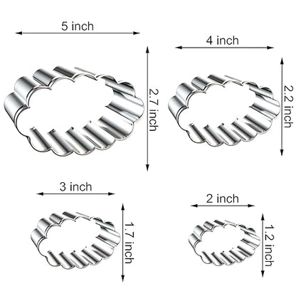 Scalloped Edge Oval Cookie Cutter Set Large - 5 Inch, 4 Inch, 3 Inch, 2 Inch - Fluted Wavy Oval Cookie Cutters Shapes Clay Molds - Stainless Steel - style: Oval