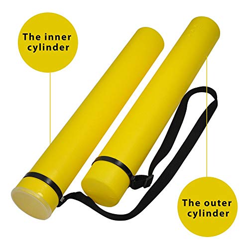 DEWEL Document Tube,Plastic Expanding Poster/Art/Document Storage Tube 24.5 to 40 inches Adjustable with Carrying Strap Waterproof and Light-Resistance Telescoping Carrying Case (Yellow-Large Size) - color: Yellow (Round), size: Large