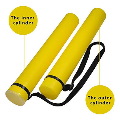 DEWEL Document Tube,Plastic Expanding Poster/Art/Document Storage Tube 24.5 to 40 inches Adjustable with Carrying Strap Waterproof and Light-Resistance Telescoping Carrying Case (Yellow-Large Size) - color: Yellow (Round), size: Large