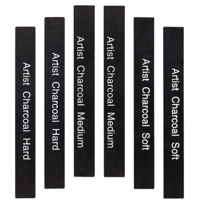 TEHAUX 6pcs Compressed Charcoal Sticks Set for Artists with Soft, Medium, Hard Drawing Pencils for Sketching, Shading, and Painting – Professional Carbon Charcoal for Hobbyist and Student