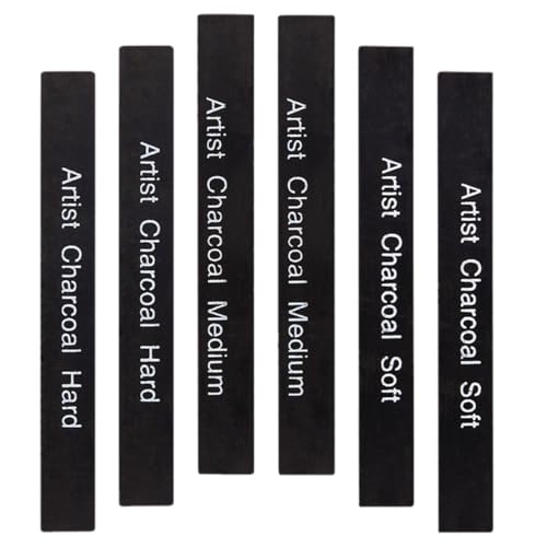 TEHAUX 6pcs Compressed Charcoal Sticks Set for Artists with Soft, Medium, Hard Drawing Pencils for Sketching, Shading, and Painting – Professional Carbon Charcoal for Hobbyist and Student