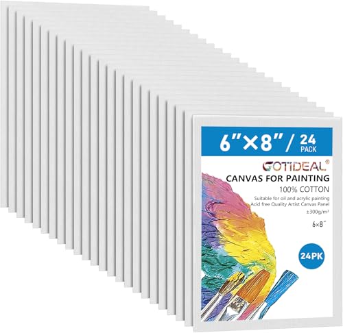 GOTIDEAL Canvases for Painting, 6x8 inch of 24, Professional Primed White Blank Flat Canvas Panels- 100% Cotton Artist Canvas Boards for Acrylics Painting, Oil Watercolor Tempera - size: 6"x8"