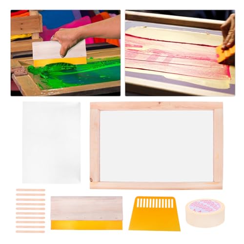 CORHAD Screen Printing Starter Kit with Transparency Inkjet Film and Squeegee Tools for Beginners, Includes Masking Tape and Wooden Sticks for DIY Crafts and Textile Printing