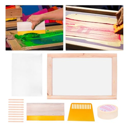 CORHAD Screen Printing Starter Kit with Transparency Inkjet Film and Squeegee Tools for Beginners, Includes Masking Tape and Wooden Sticks for DIY Crafts and Textile Printing