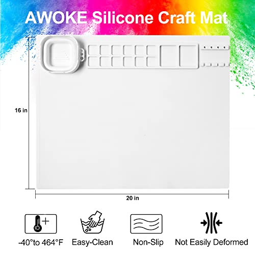 AWOKE Silicone Painting Mat - 20"X16" Silicone Art Mat with 1 Water Cup for Kids - Craft Mat has12 Color Dividers - 2 Paint Dividers (White),Toddler Activities,3 4 5 Year Old Girl Boy Birthday Gifts - color: White
