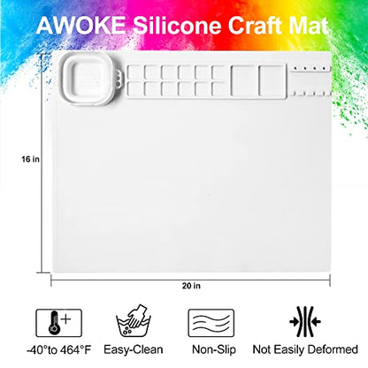 AWOKE Silicone Painting Mat - 20"X16" Silicone Art Mat with 1 Water Cup for Kids - Craft Mat has12 Color Dividers - 2 Paint Dividers (White),Toddler Activities,3 4 5 Year Old Girl Boy Birthday Gifts - color: White