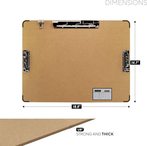 Performore 11x17 Hardboard Clipboard – Engineered Wood Drafting Boards with 3 Lever Clips & Built-in Calculator, Portrait Format Writing Surface for Architects, Engineers, and Classrooms (1 Pack) - style: 1 pack