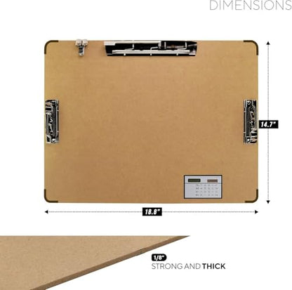 Performore 11x17 Hardboard Clipboard – Engineered Wood Drafting Boards with 3 Lever Clips & Built-in Calculator, Portrait Format Writing Surface for Architects, Engineers, and Classrooms (1 Pack) - style: 1 pack