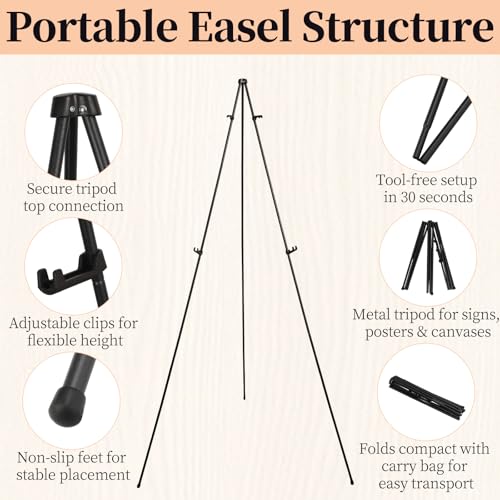 2 Pack Easel Stand for Sign, 66" Easel Stand for Painting & Display Black Aluminum Metal Tripod with Carry Bag, Portable Travel Easel for Adults Artists Wedding Sign