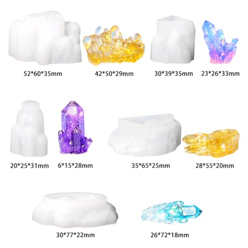 11 PCS Crystal Cluster Resin Mold Quartz Rock Silicone Molds,Different Shapes Epoxy Resin Molds DIY Gem Stone Jewerly, Candle,Soap,Clay