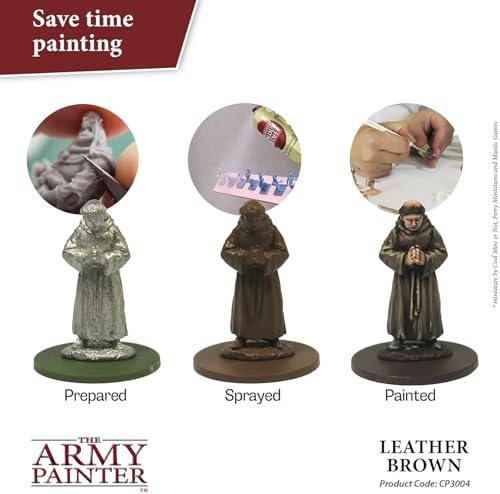 The Army Painter Color Primer, Leather Brown, 400ml, 13.5oz - Acrylic Spray Undercoat for Miniature Painting - color: Leather Brown