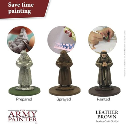 The Army Painter Color Primer, Leather Brown, 400ml, 13.5oz - Acrylic Spray Undercoat for Miniature Painting - color: Leather Brown