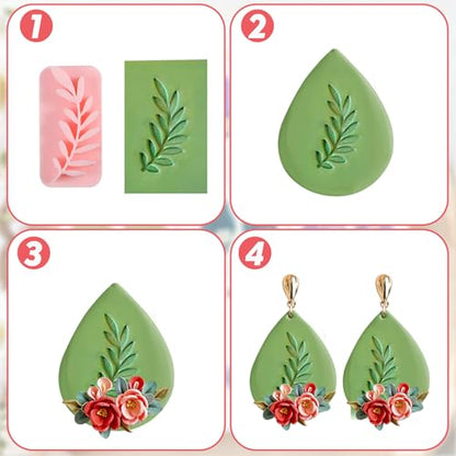 Leaves Clay Stamps, 7 Shapes for Polymer Clay Jewelry Making, Leaf and Plant Molds with PLA, Work with Spring Polymer Clay Cutter for Cutters Press Stamps for Earrings DIY Jewelry Making Craft