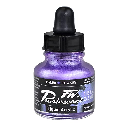 Daler-Rowney FW Pearlescent Acrylic Ink Bottle Moon Violet - Acrylic Drawing Ink for Artists and Students - Permanent Calligraphy Ink - Archival Ink for Illustrating and More