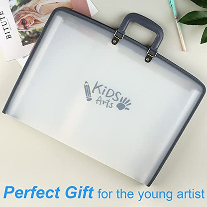 Acocony 11x17 Art Portfolio-Accordian File Organizer with 13 Pockets | 11x17 portfolio folder for artwork with Handle and Zipper Closure, Frosted Translucent,Waterproof Pack of 1
