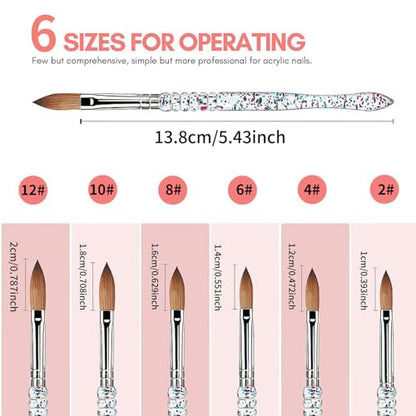Acrylic Nail Brush Set, 6PCS Professional Nail Art Brushes for Acrylic Powder Application & 3D Nail Carving, Premium Nail Brushes Kit for DIY Home Salon Tools - color: 6PCS Acrylic Brushes