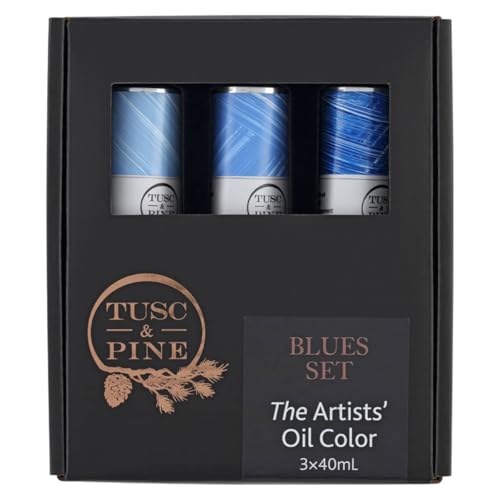 Tusc & Pine Artist Oil Paint - 40 ml Set of 3 - Assorted Blues Colors - Non-Yellowing, Maximum Pigment Load, Small Batch Milled Oil Paints Developed for Professional Artists - color: Blues, size: 4.05 Fl Oz (Pack of 1)