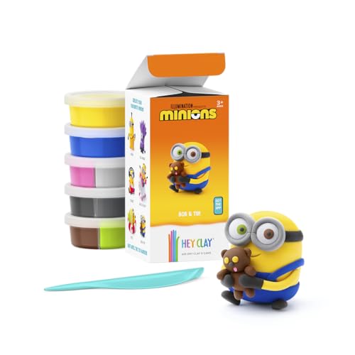 HEY CLAY Minions - Colorful Modeling Air Dry Clay for Kids - Air Dry Clay Kit 5 Cans and Sculpting Tools with Fun Interactive Instructions App - Age 3 and up (Bob & Tim) - style: Bob & Tim