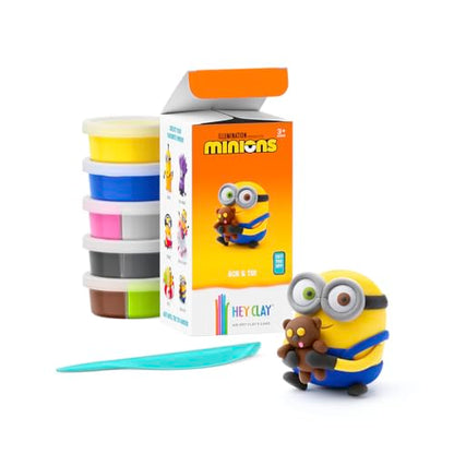 HEY CLAY Minions - Colorful Modeling Air Dry Clay for Kids - Air Dry Clay Kit 5 Cans and Sculpting Tools with Fun Interactive Instructions App - Age 3 and up (Bob & Tim) - style: Bob & Tim
