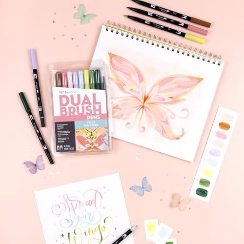 Tombow 56255 Dual Brush Pen Art Markers, Fairies, 10-Pack, Water-Based Ink, for Hand Lettering, Watercolor, Fine Art, Illustrations