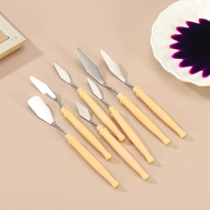 YOKIVE 5 Pcs Stainless Steel Palette Knife, NO.5 Professional Art Spatula Oil Painting Accessories Color Mixing Scraper with Plastic Handle, Great for Canvas Acrylic(Yellow, 6.69 -Inch) - style: NO.5