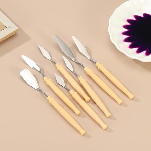 YOKIVE 5 Pcs Stainless Steel Palette Knife, NO.6 Professional Art Spatula Oil Painting Accessories Color Mixing Scraper with Plastic Handle, Great for Canvas Acrylic(Yellow, 6.89 -Inch) - style: NO.6