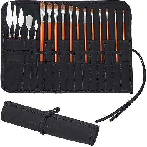 ECHSRT 30-Slot Canvas Paint Brush Holder Roll Up Case Organizer, Black | Fits acrylic, oil and watercolor brushes up to 12 in long; canvas brush roll for art class, studio and outdoor use - color: Black