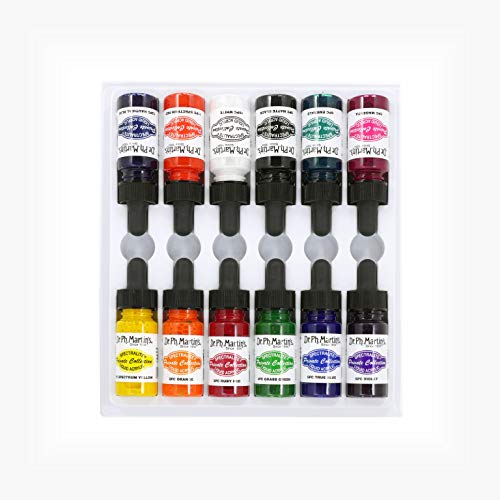 Dr. Ph. Martin's Spectralite Private Collection Liquid Acrylics (Set 1) Arcylic Paint Set, 0.5 oz, Set 1 Colors, 1 Set of 12 Bottles