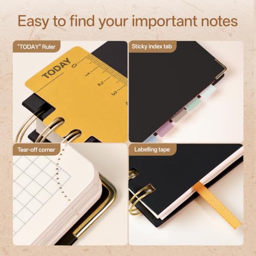 POPRUN Graph Paper Spiral Journal Notebook, [A5-5.75'' x 8.25''] - 120 GSM Thick Paper, 141 Numbered Pages, Grid Notebooks for Men & Women with Pocket, Index Tabs, 8 Perforated Sheets,Black - color: Black, style: Grid