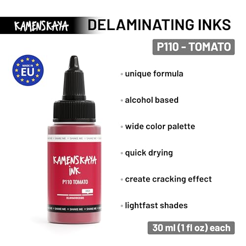 KAMENSKAYA Delaminating Alcohol Inks - Self-Splitting Alcohol Ink P-110 'Tomato' - 1 fl oz (30 ml) - color: P-110 'Tomato'