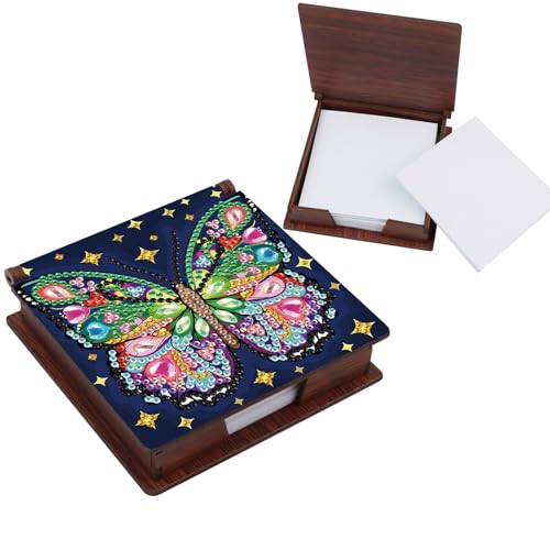 Diamond Painting Kit memo Box, Diamonds Art DIY Colorful Butterfly Patterns Sticky Note Box Special Shape Drill, with 160 Sticky Note, Ideal for Home Office Supplies, Handicrafts, Holiday Gifts - color: Colorful butterfly