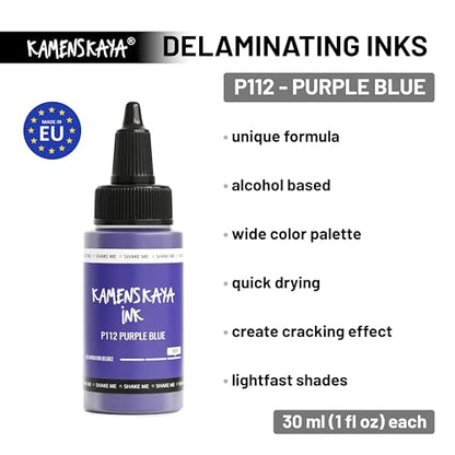 KAMENSKAYA Delaminating Alcohol Inks - Self-Splitting Alcohol Ink P-112 'Purple Blue' - 1 fl oz (30 ml) - color: P-112 'Purple Blue'