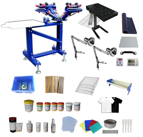 TECHTONGDA 4 Color Screen Printing Kit Silk Screen Printing Press Floor Type 1 Station with Flash Dryer UV Exposure Unit Squeegee Frame