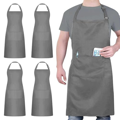 4 Packs Chef Apron, Waterproof Apron, Adjustable Aprons with 2 Pockets for Men Women, Professional Aprons for Kitchen Cooking Gardening Painting Baking Restaurant (Gray) - color: Gray