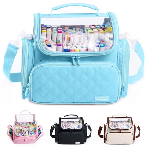 Large Marker Organizer Case Holds 150-200 Markers | Art Marker Storage Bag with Removable Dividers & Clear Top for Artists, Crafters & Travel - Pen, Pencil Alcohol Marker Holder - Art Supply - color: Blue, size: Medium for 150-200 Markers