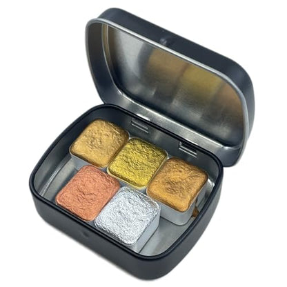 IUILE Handmade Watercolor Paints - Extra Fine Metallic Chrome Half Pan Set (5 colors) - color: Extra Fine Chrome