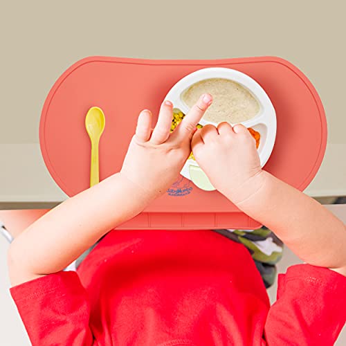 Silicone Children's Place Mat - Baby Mumbo | Food-Grade Quality with Unique Raised Edges for Spill Prevention | Lightweight, Portable, and Spill-Proof Tray (Ruby Red) - color: Ruby Red