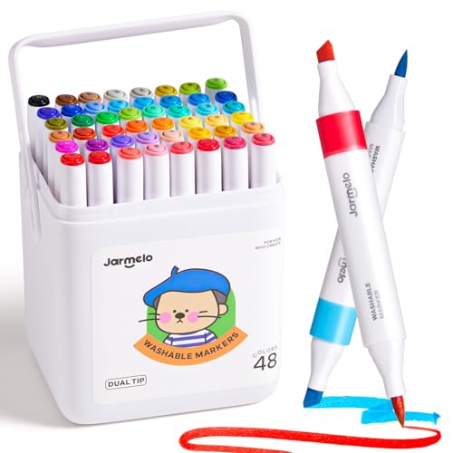Jar Melo Washable Dual Tip Markers for Kids Ages 4-8, Brush & Chisel Tip, Water-Based Coloring Markers, Double-Tipped 48 Colors Marker Set with Storage Case, School Art Supplies for Boys & Girls - style: 48 Colors