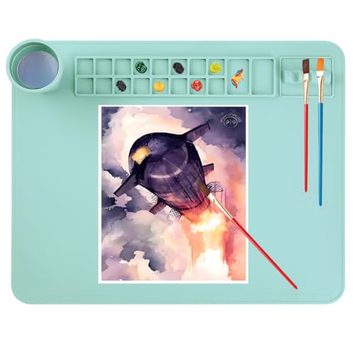 Silicone Painting Mat, 20"x 16" Silicone Art Mat with Cup, Kids Painting mat for Resin, DIY, Drawing Resin, Paint, Clay， Large Craft, (Blue) - color: Blue