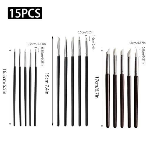15 Pcs Silicone Paint Brushes, Silicone Sculpting Tools, 5 Shapes Head Rubber Paint Pens Flexible Clay Carving Tools for Pottery Handicraft Nail Art Artwork - color: 15 Pcs