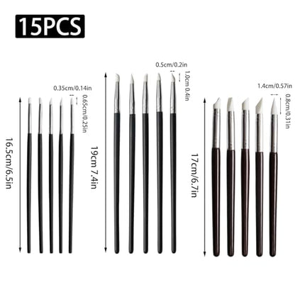 15 Pcs Silicone Paint Brushes, Silicone Sculpting Tools, 5 Shapes Head Rubber Paint Pens Flexible Clay Carving Tools for Pottery Handicraft Nail Art Artwork - color: 15 Pcs