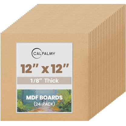CALPALMY 24-Pack MDF Board 1/8 Inch Thick 12" x 12" Unfinished Wood Panels, 3mm Thick Medium Density Fiberboard Wood Boards for Crafts, Painting, Carpentry, Engraving, Interior Design, and More - size: 12 x 12 x 1/8" (24 Pack)