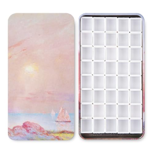 40Pcs Empty Half Pans with Magnetic Stripe Watercolor Paint Travel Tin Palette Case, Artist Paints Half Pan Kits for DIY Watercolor Oils or Acrylics Painting Art Drawing Pink Sunset - color: Pink Sunset