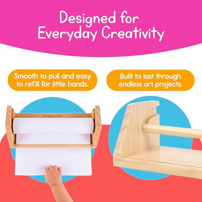 Wooden Kids Paper Roll Dispenser with 12" x 75 ft Art Paper Roll – Tabletop Easel for Drawing, Painting & Crafts – Smooth Easy-Pull Holder for Creative Play – 7 Days of Play - color: Paper Roll Dispenser