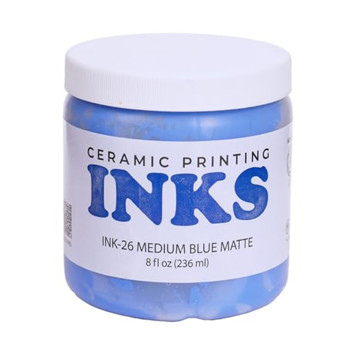 AMACO Ceramic Printing Ink, 8 oz. (236 mL), INK-26 Medium Blue Matte | Cone 05-10 Intermixable Ceramic Printing Ink for Screenprinting, Monoprinting, and More on Bisque and Unfired Clay - color: Ink-26 Medium Blue
