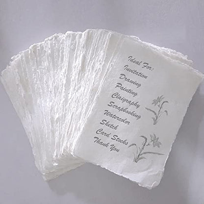 Handmade Off-White Deckle Edge Blank Paper - Mixed Media, Calligraphy, Watercolor, Postcards, Invitations, Crafts, and Announcements - Thick 150 GSM, Pack of 100 Sheets (6" x 4" Off-White) - size: 6" x 4" Off-White