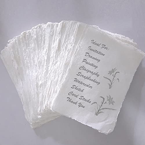 Handmade Off-White Deckle Edge Blank Paper - Mixed Media, Calligraphy, Watercolor, Postcards, Invitations, Crafts, and Announcements - A5, Thick 150 GSM, Pack of 100 Sheets (8" x 6" Off-White) - size: 8" x 6" Off-White