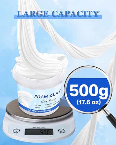 Upgraded Air Dry Clay, Multi-Purpose Foam Clay for Adults and Kids, High Density and Quality Modeling Clay for Cosplay, Arts & Crafts, Super Safe Materials, Perfect Model Magic Gifts, 17.6 oz (White)